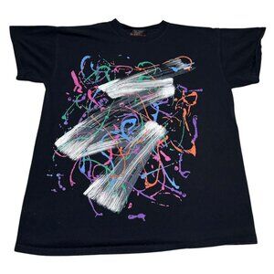 Vintage 90s Marika Single Stitch Abstract Art‎ Black Shirt Adult XL